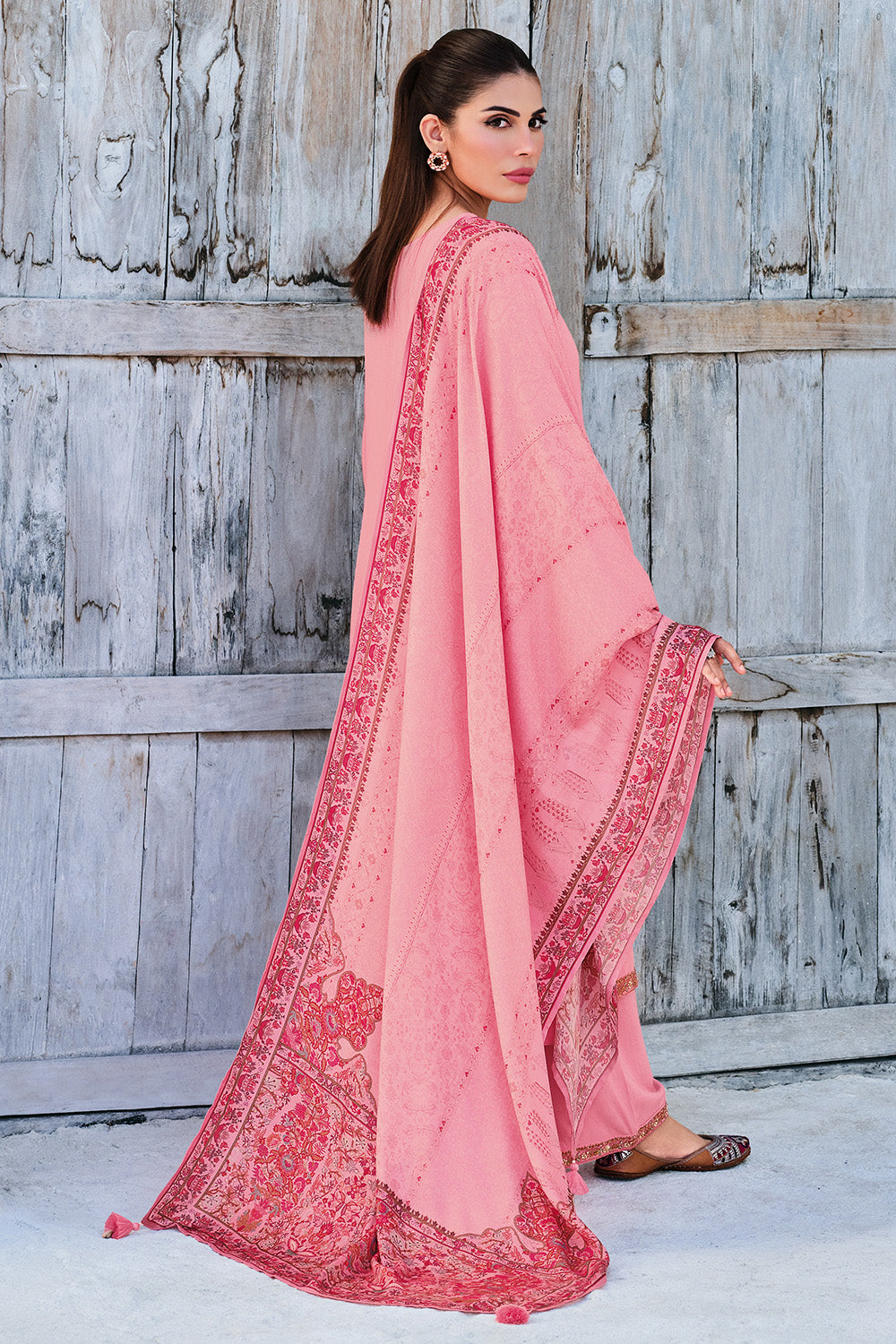 Pink Color Crepe Silk Embroidered Unstitched Suit Material