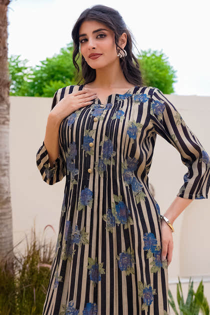 Black Muslin Floral Printed Kurta Set