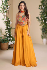 Mustard Silk Embroidered Choli Palazzo Set With Dupatta