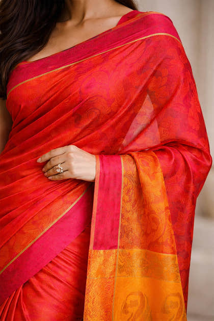 Rani Chanderi Cotton Printes Saree