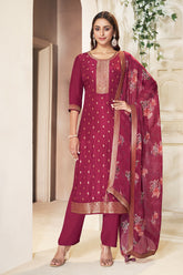Maroon Color Silk Woven Straight Suit