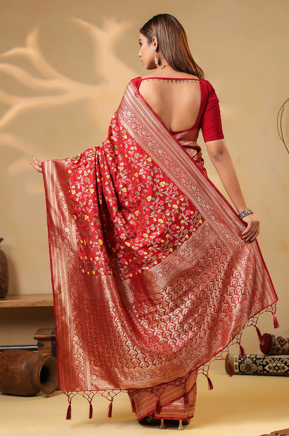 Red Silk Zari & Resham Woven Saree