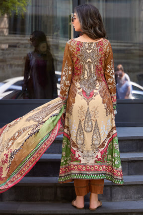Beige & Brown Color Digital Printed Spun Unstitched Suit Material