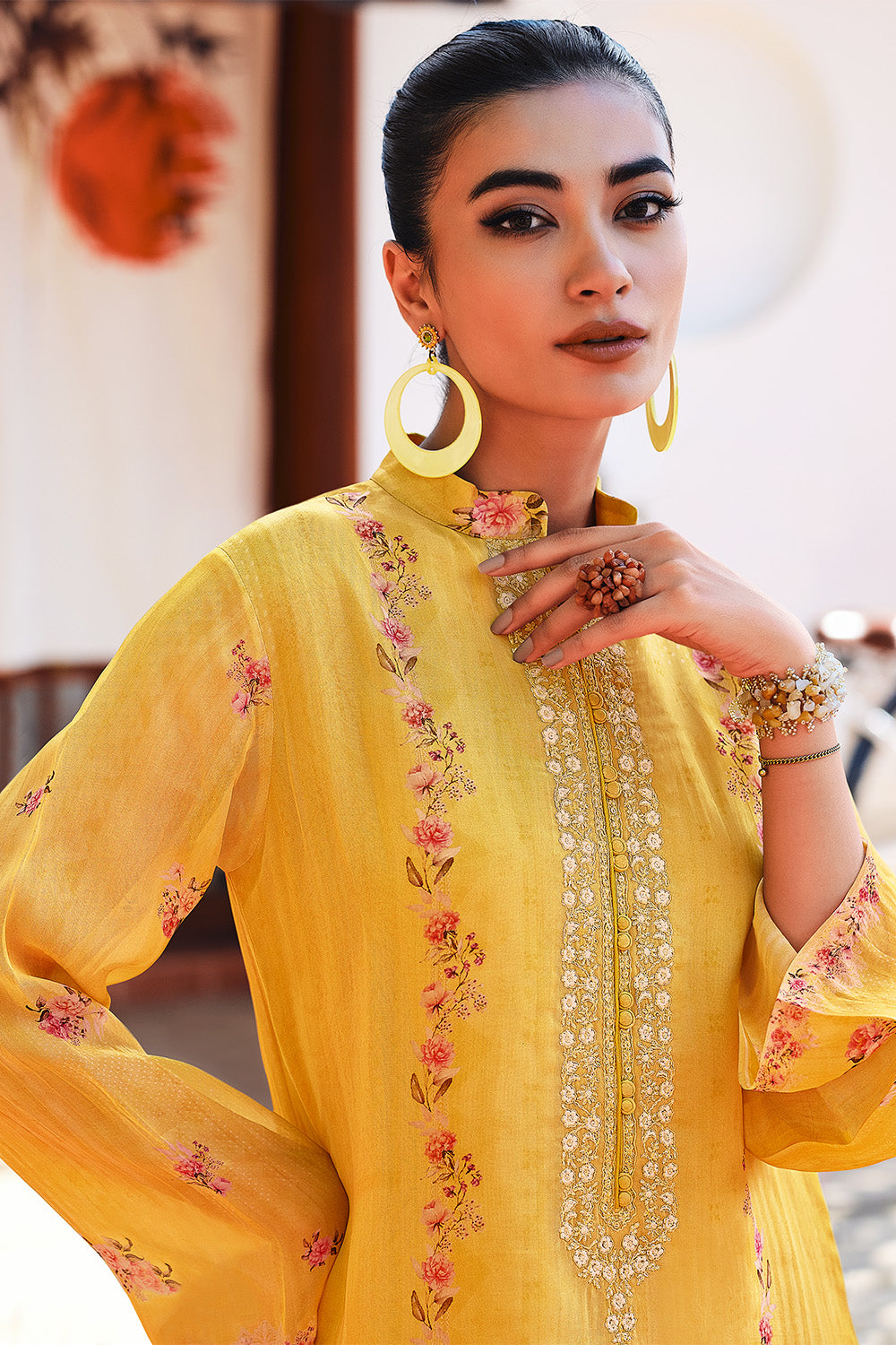 Mustard Color Crepe Silk Printed Unstitched Suit Material