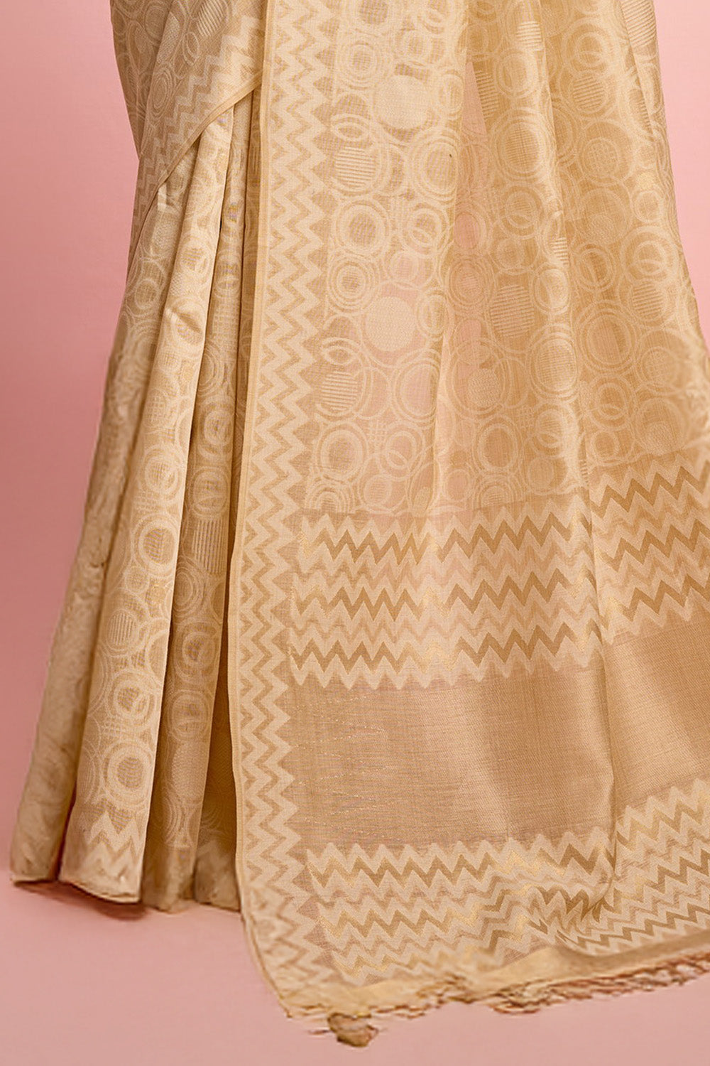 Cream & Beige  Colour Resham Woven Cotton Saree