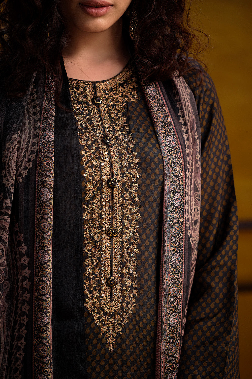 Black Color Pashmina Embroidered Unstitched Suit Fabric