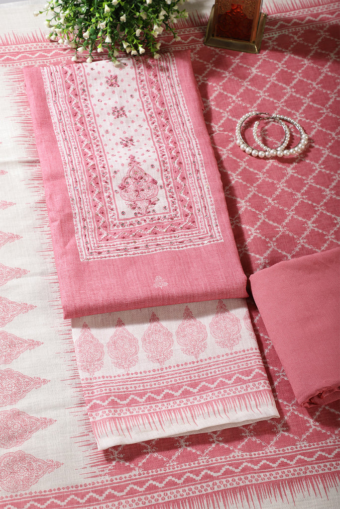 Dusty Pink Color Printed Linen Cotton Unstitched Suits