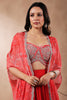 Red Color Georgette Crop-Top With Shrug & Skirt