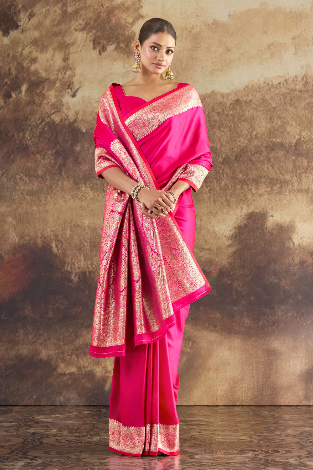 Dark Hot Pink Silk Zari Woven Saree