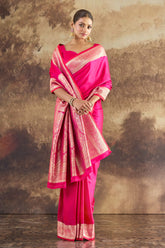 Dark Hot Pink Silk Zari Woven Saree