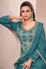 Teal Silk Zari Woven And Embroidered Unstitched Suit Material