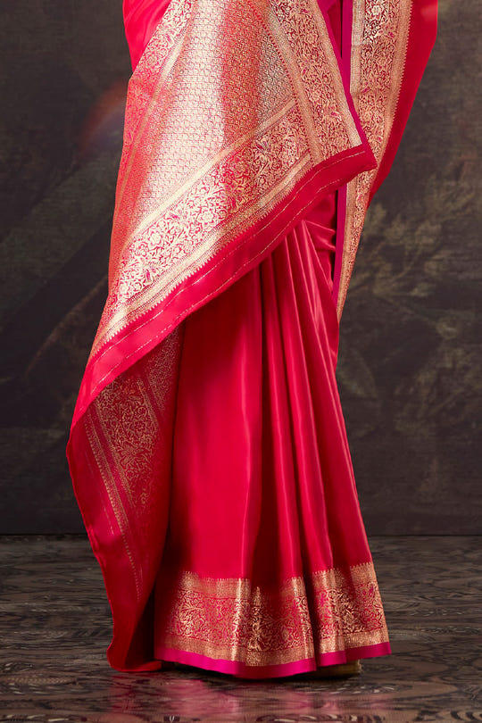 Red Satin Silk Woven Saree