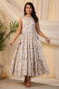 Cream Color Muslin Printed Peonies Dress