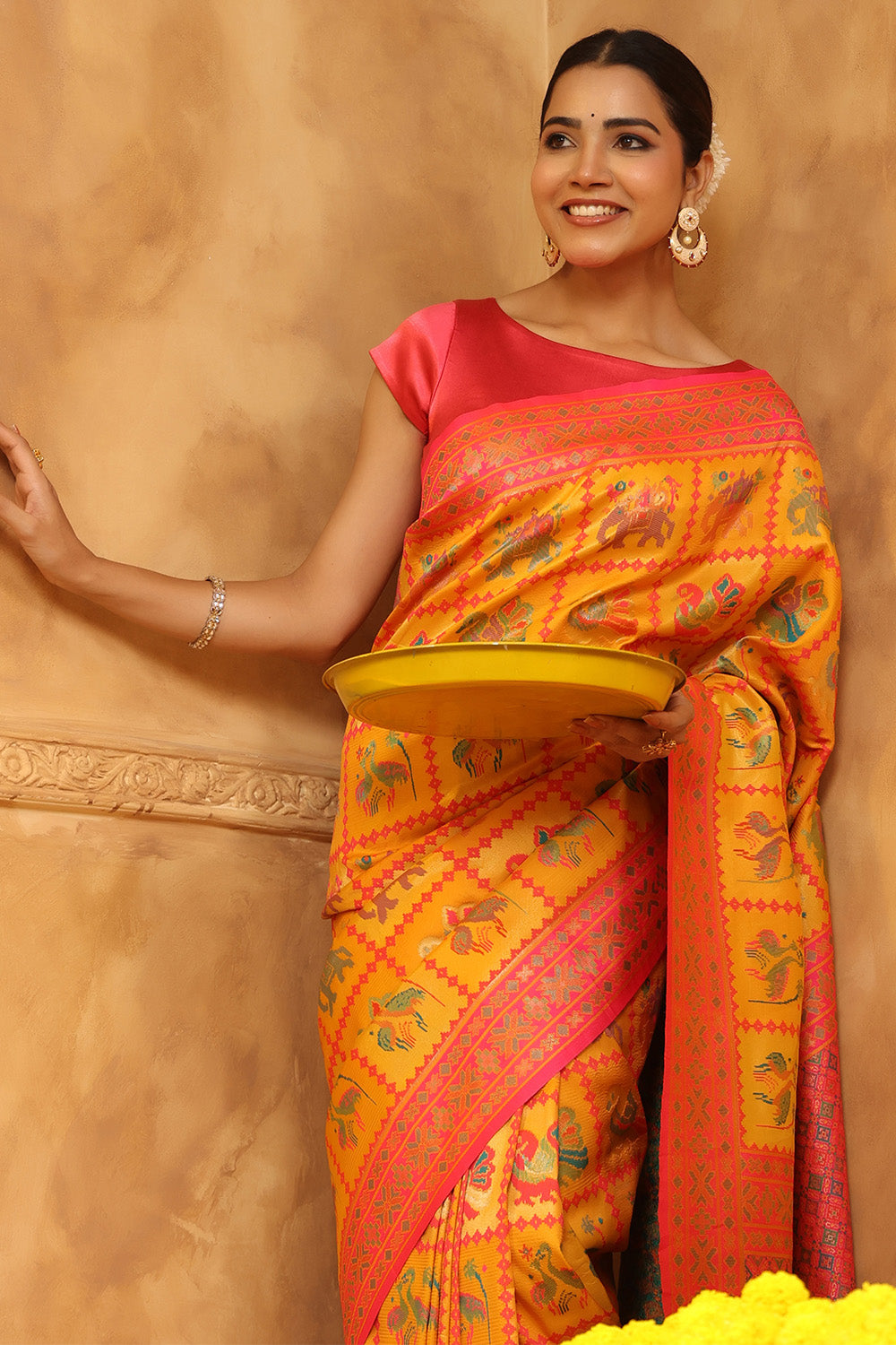 Mustard Colour Resham Woven Saree