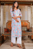 Powder Blue Color Floral Printed Cotton Long Kurti Set