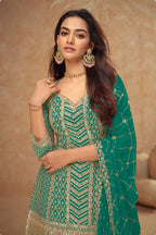 Crepe Silk Zari & Sequins Embroidered Suit With Embroidered Sharara
