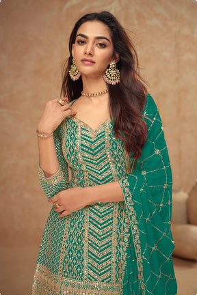 Crepe Silk Zari & Sequins Embroidered Suit With Embroidered Sharara