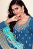 Blue Silk Embroidered Unstitched Suit Material With Readymade Palazzo