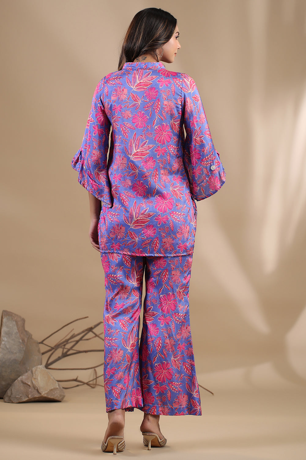 Purple Colour Muslin Printed Co-Ord Set