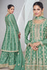 Sea Green Color Embroidered Crepe Silk Peplum Suit