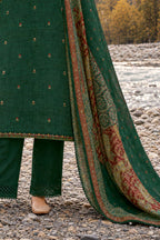 Bottle Green Matka Silk Embroidered Unstitched Suit Material