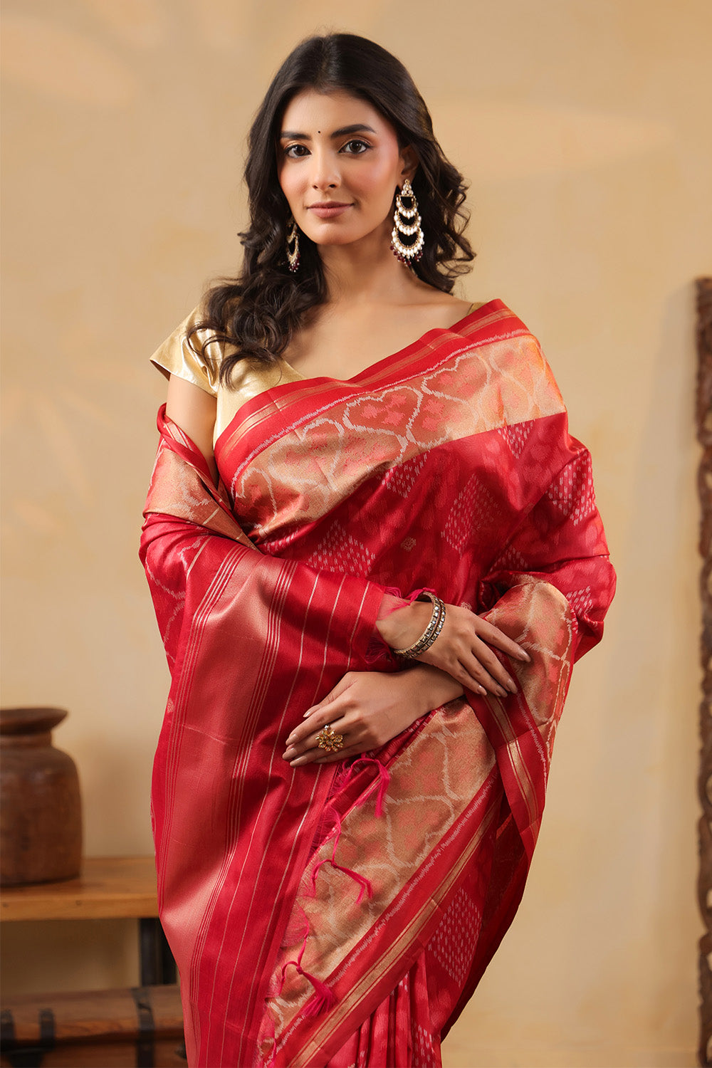 Maroon Tussar Silk Woven Saree