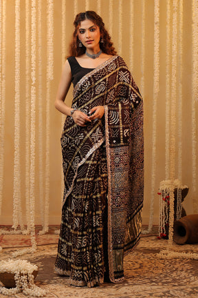 Brown Color Gharchola Pure Gajji Silk Printed And Embroidered Saree