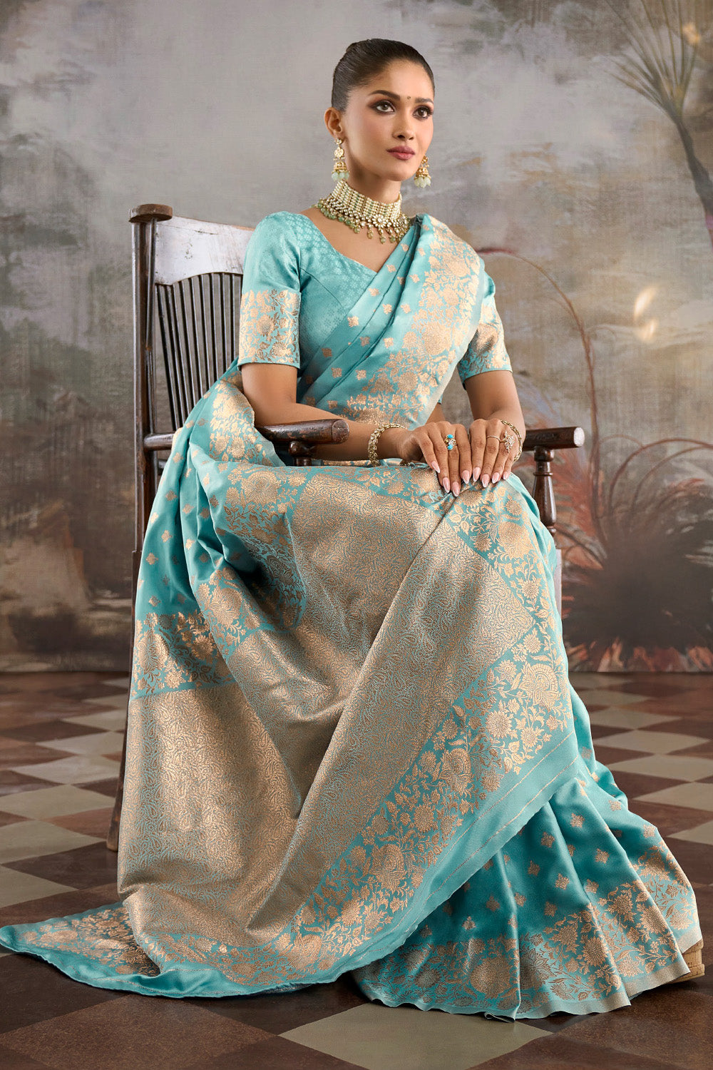 Light Turquoise Soft Silk Zari Woven Saree