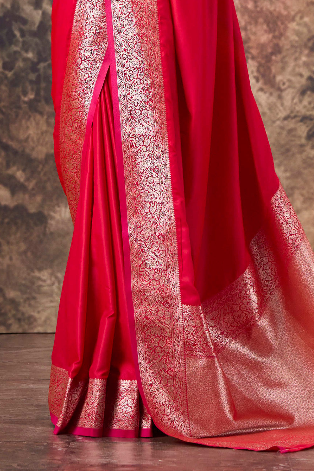 Red Mulberry Silk Woven Saree