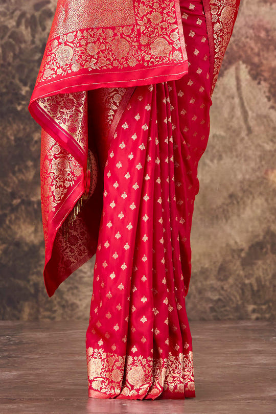 Red Charmeuse Silk Zari Woven Saree