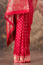 Red Charmeuse Silk Zari Woven Saree