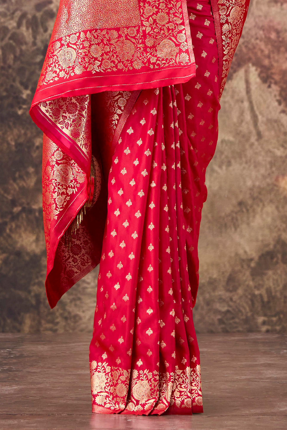 Red Charmeuse Silk Zari Woven Saree