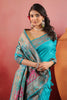 Teal Soft Silk Kalamkari Woven Saree