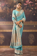 Light Turquoise Zari Woven Mulberry Silk Saree