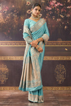 Light Turquoise Zari Woven Mulberry Silk Saree