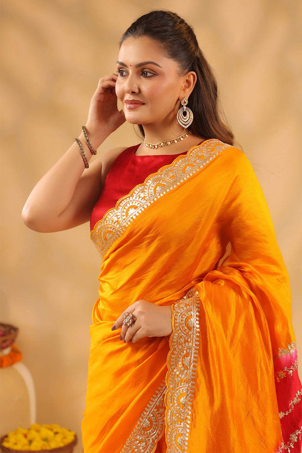 Mustard Pure Tissue Silk Zari Embroidered Saree