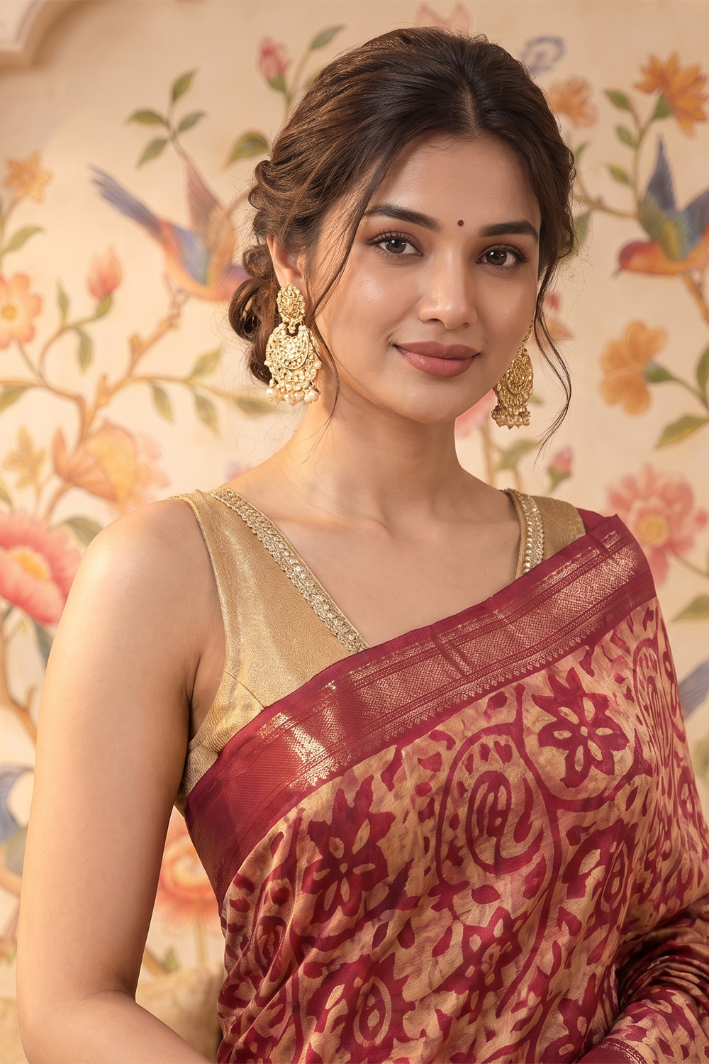 Red And Beige Cotton Printed And Woven Border Saree