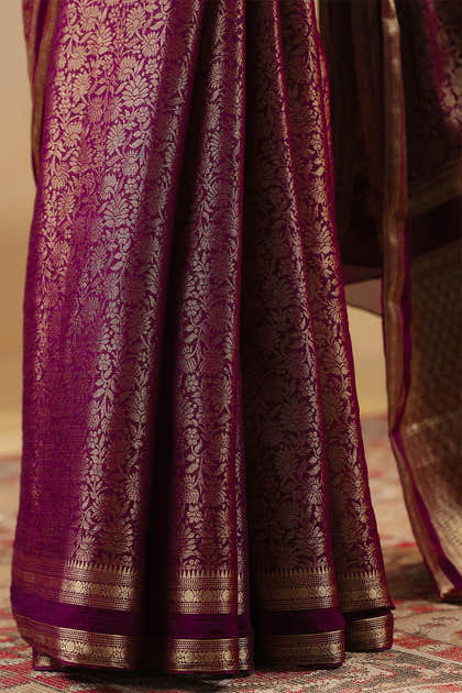 Dark Scarlet Color Zari Woven Soft Silk Saree
