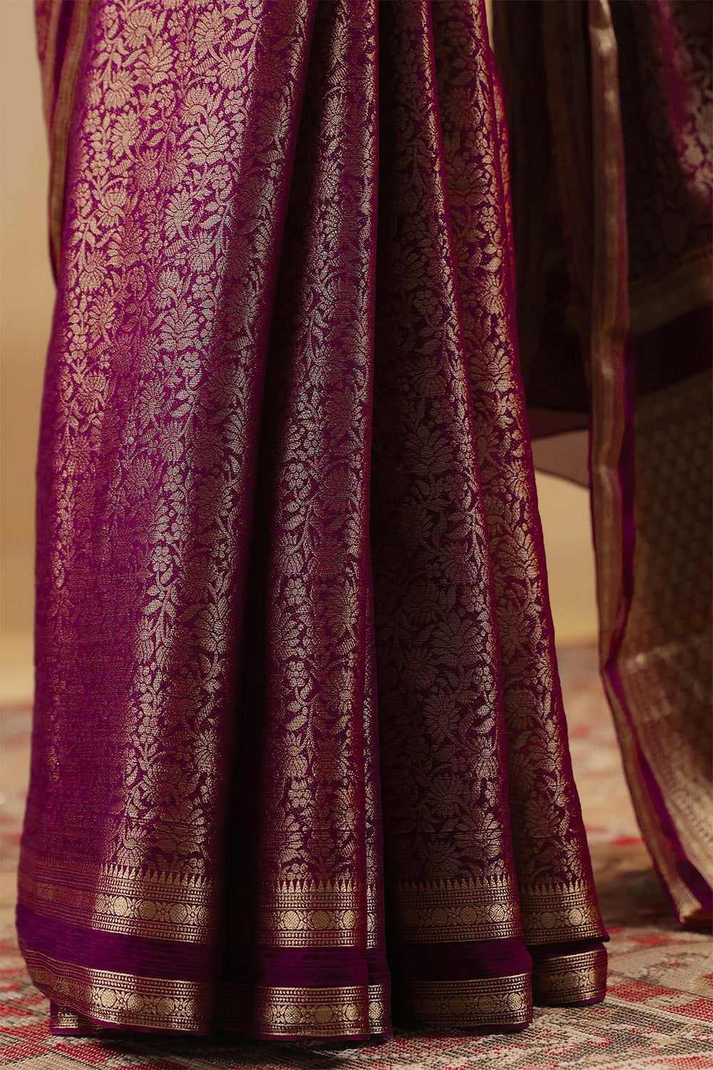 Dark Scarlet Color Zari Woven Soft Silk Saree