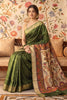 Green Cotton Printed And Woven Border Saree