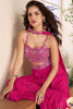 Hot Pink Silk Embroidered Choli Palazzo Set With Dupatta
