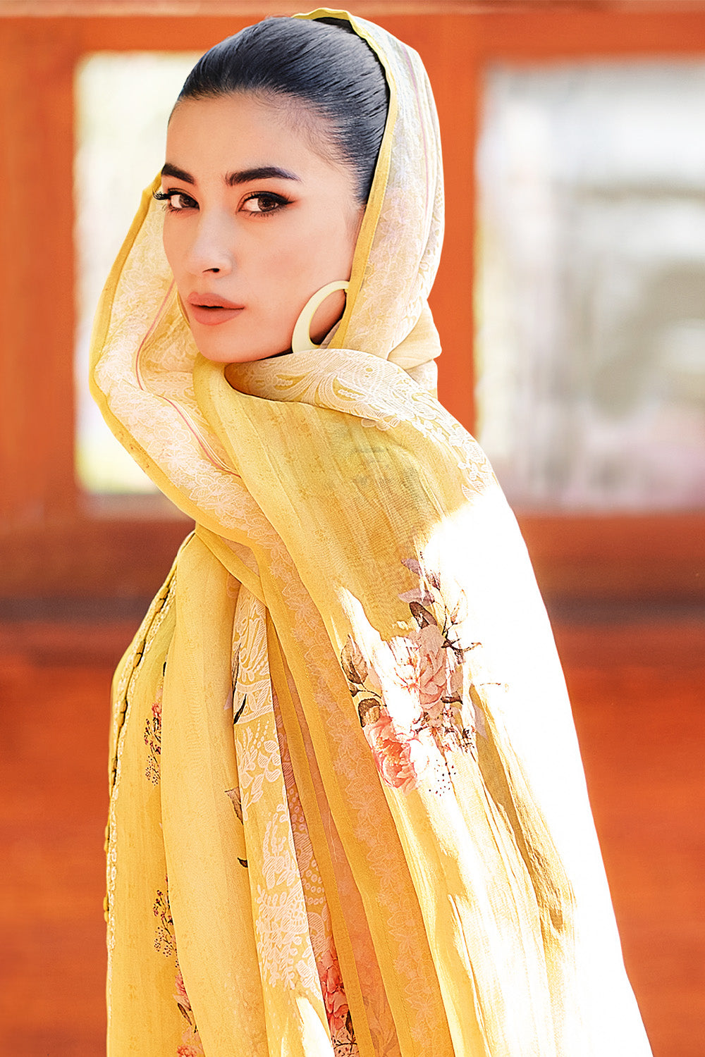 Mustard Color Crepe Silk Printed Unstitched Suit Material