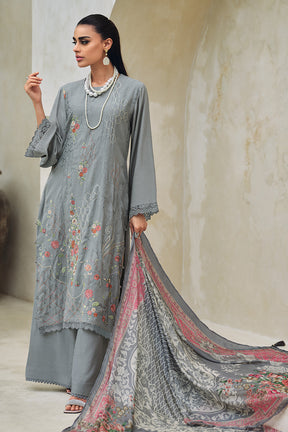 Grey Color Muslin Embroidered Unstitched Suit Material