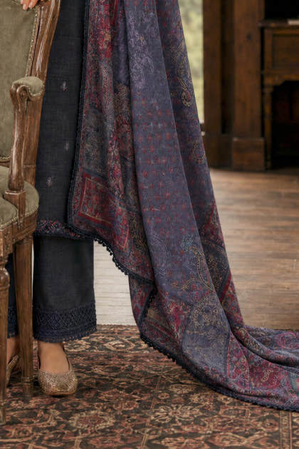 Grey Matka Silk Embroidered Unstitched Suit Material