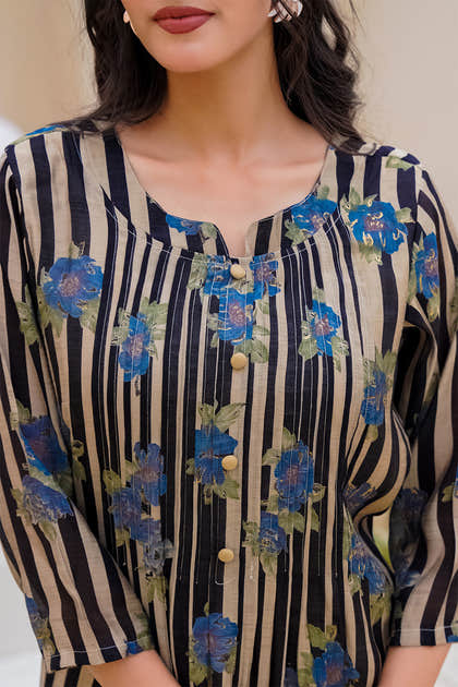 Black Muslin Floral Printed Kurta Set