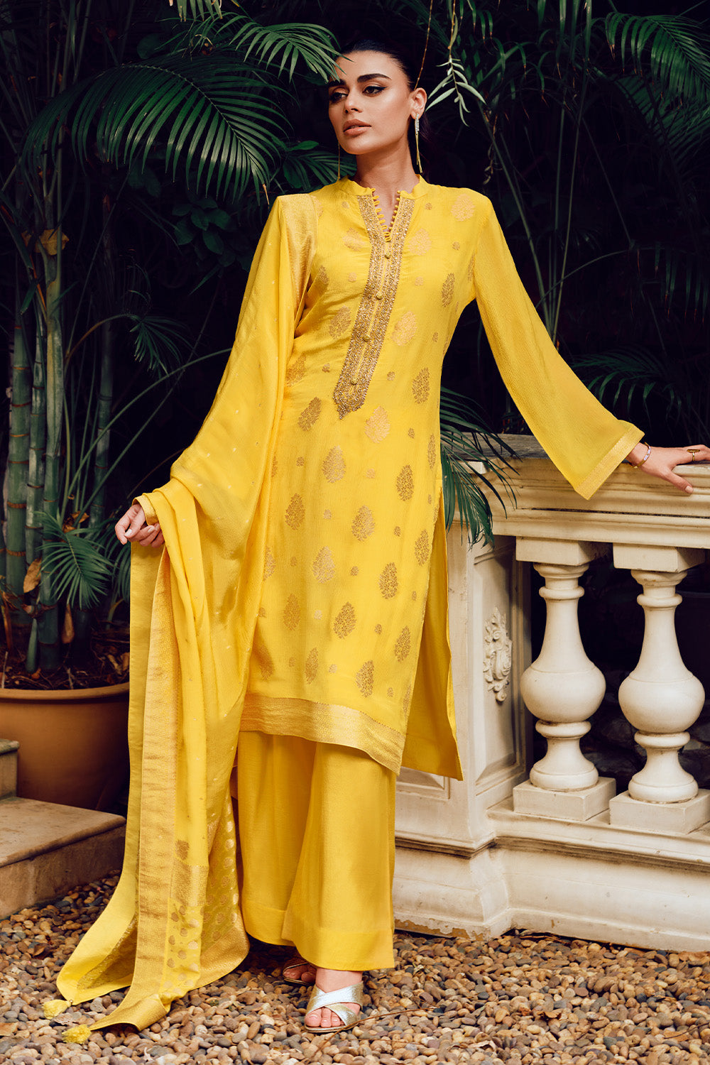 Mustard Color Crepe Woven Unstitched Suit Fabric