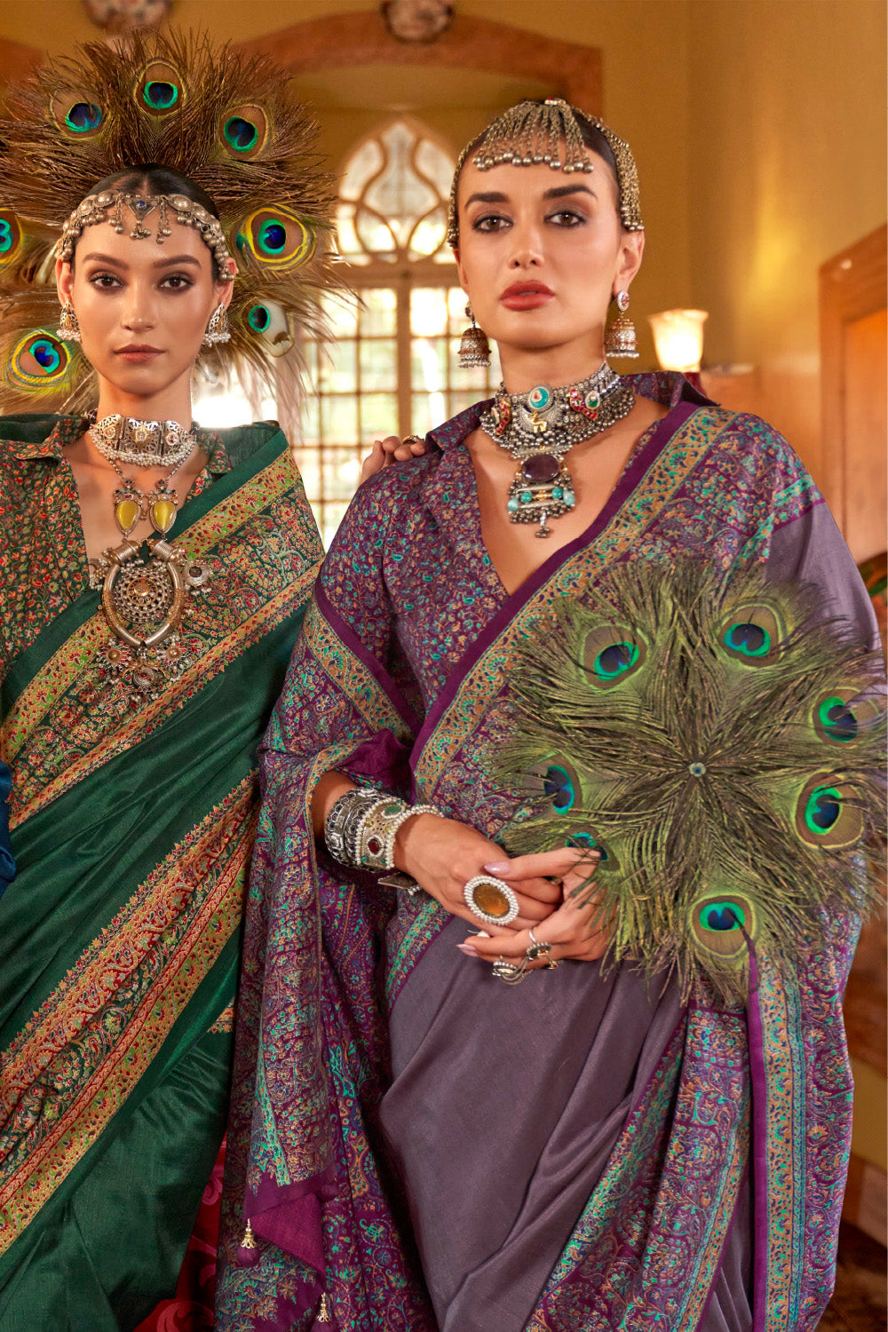 Dusty Mauve Color Printed Gajji Silk Saree