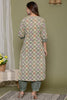 Beige & Turquoise Color Cotton Printed Suit