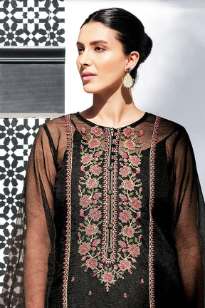 Black Kota Silk Double Layer Embroidered Unstitched Suit Fabric