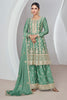 Sea Green Color Embroidered Crepe Silk Peplum Suit